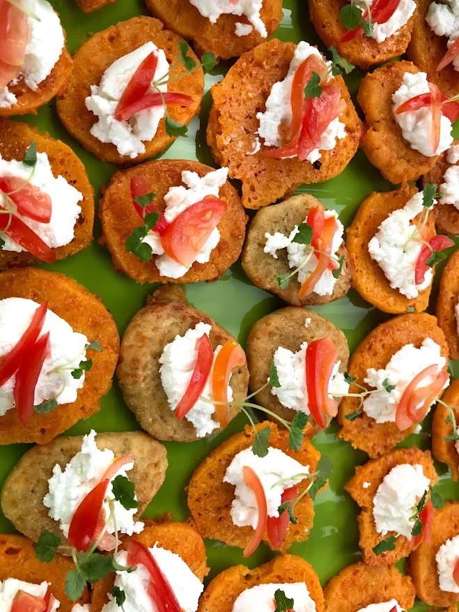 A selection of colourful savoury canapés